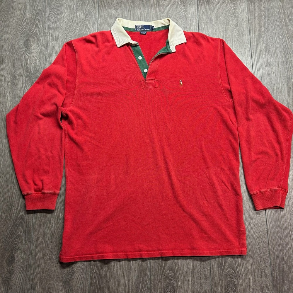 Vintage Polo Ralph Lauren Rugby Shirt Mens Large Red Long Sleeve 90s Cotton